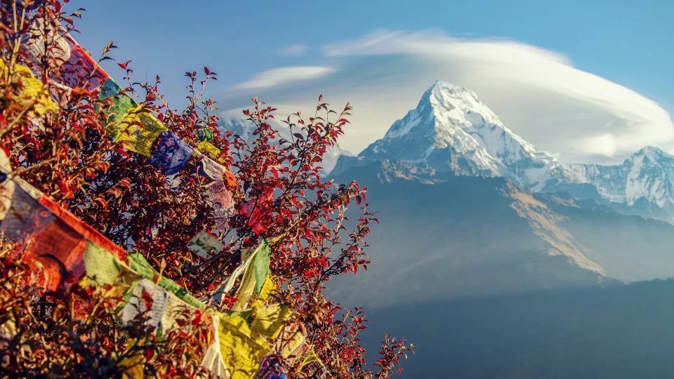 Snow-covered Himalayan mountain in Nepal