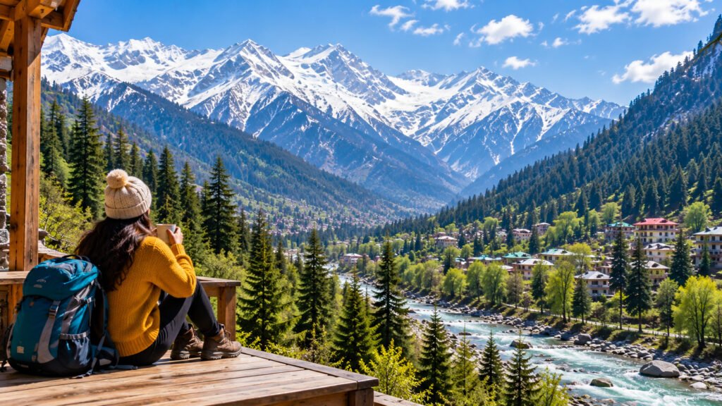 Snow-capped Himalayan mountains and green valley in Himachal Pradesh